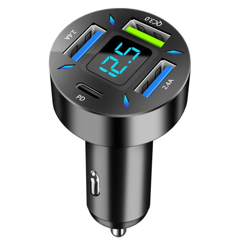 USB Car Charger Quick Charge PD QC3.0 With Voltmeter Cigarette Lighter Socket