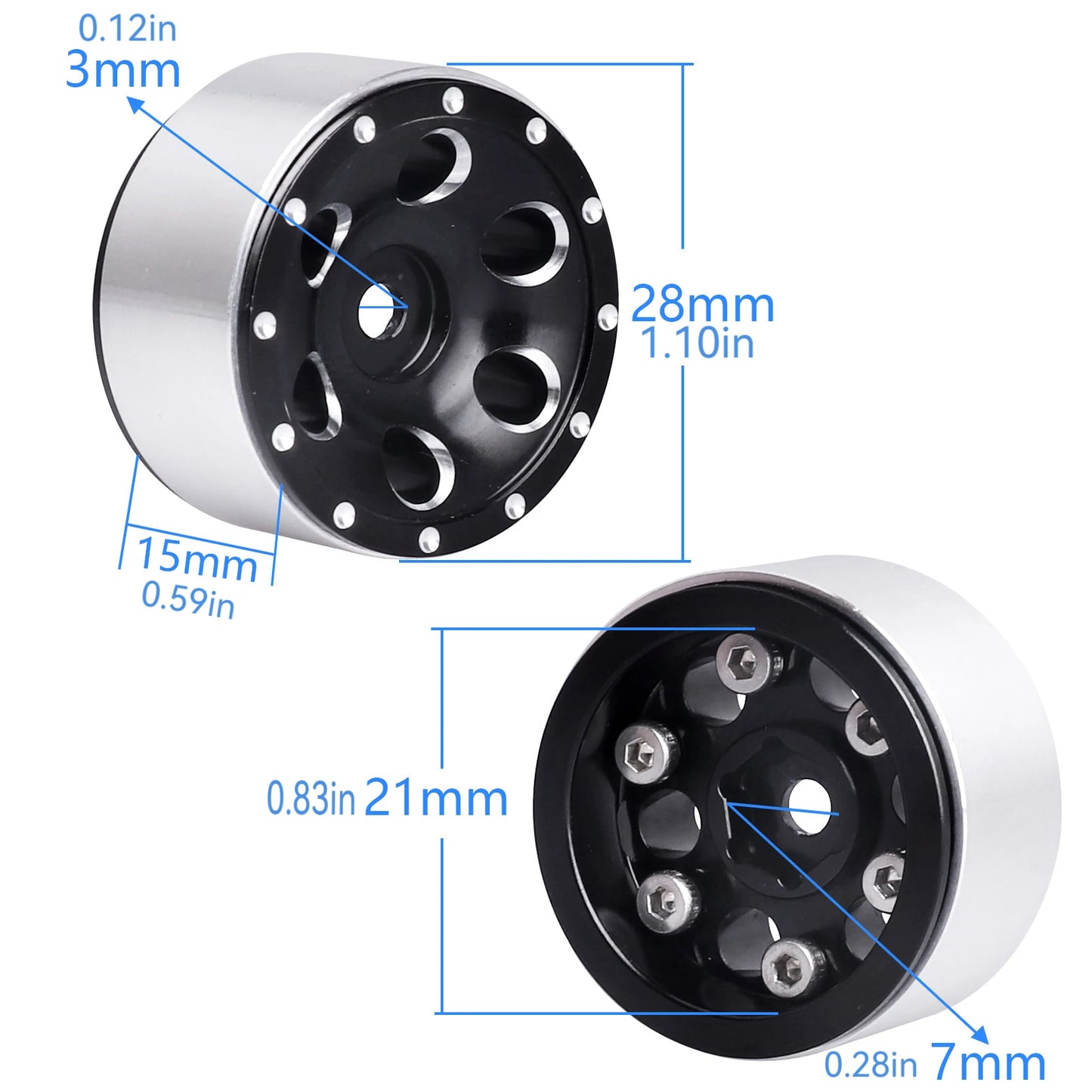 HobbyPark 1.0 Beadlock Wheels 1" Micro Wheel Rims for All 1/24 Scale Axial SCX24
