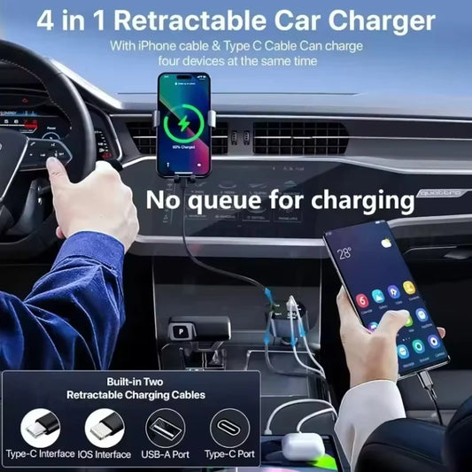 Car Charger Retractable Car Cigarette Lighter Adapter USB Type C Fast