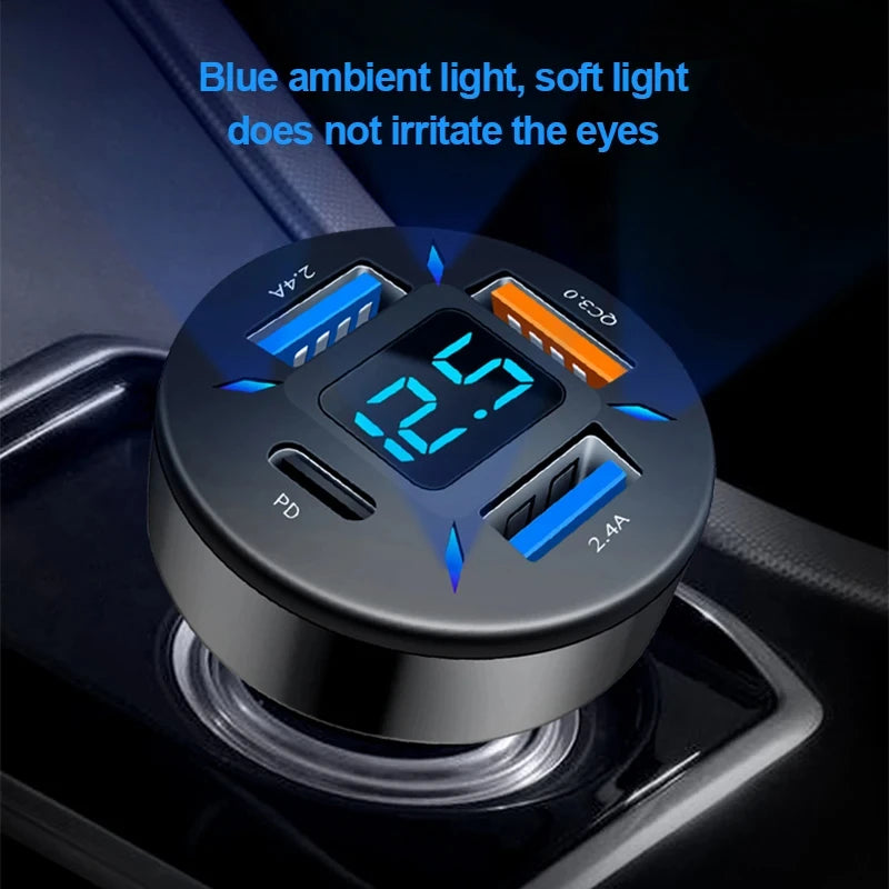 USB Car Charger Quick Charge PD QC3.0 With Voltmeter Cigarette Lighter Socket
