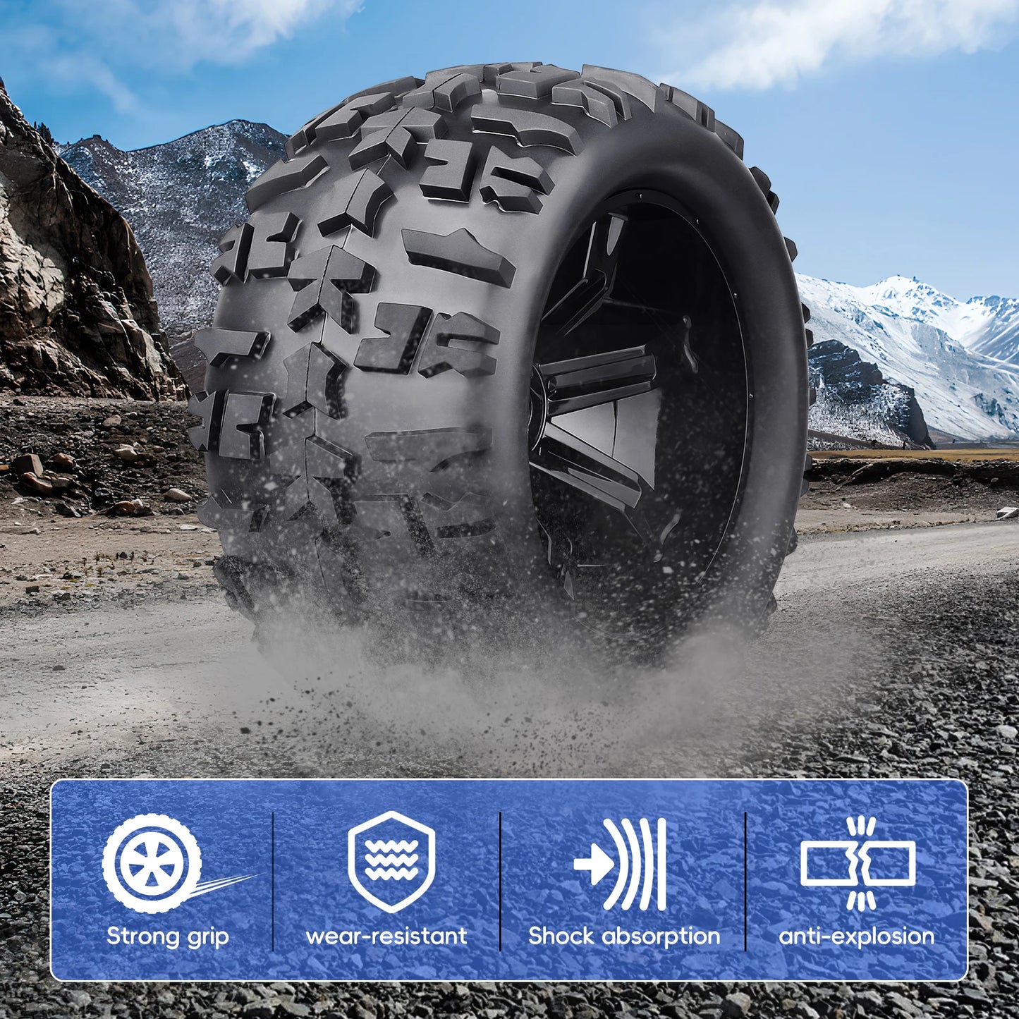 Hobby Park 1/8 Monster Truck Tires & Wheels, Pre-Glued, 17mm Hex Hubs
