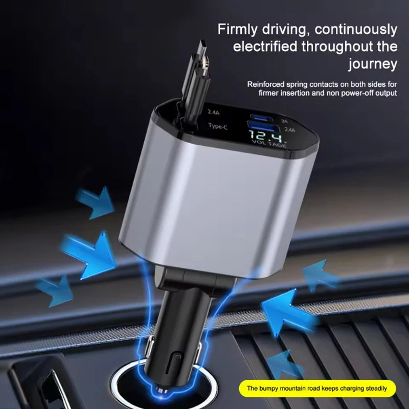 Car Charger Retractable Car Cigarette Lighter Adapter USB Type C Fast